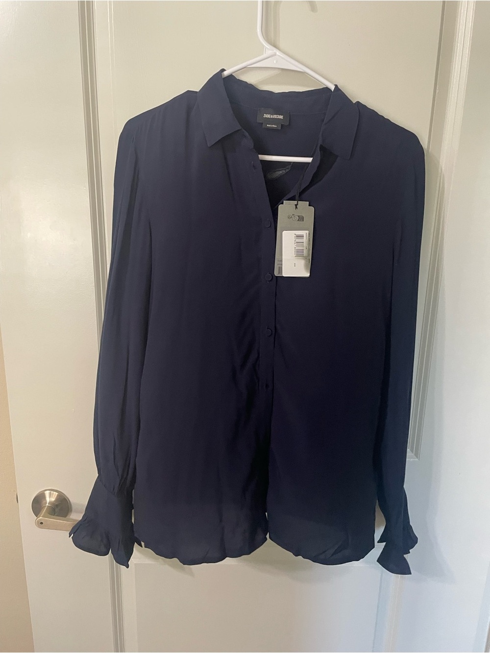 Zadig & Voltaire Thely Soft Navy Silk-Feel Blouse | NWT | Medium - Picture 2 of 12